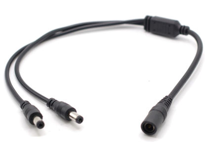 Picture of SOLTECH 2-Way DC Power Splitter for Security Cameras, 1 Female to 2 Male 5.5mm * 2.1mm 2 Channel Y Adaptor, 1 to 2 Way DC Power Supply Cable Cord for CCTV Cameras, LED Strip Lights (Black.)
