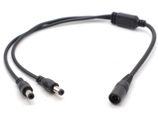 Picture of SOLTECH 2-Way DC Power Splitter for Security Cameras, 1 Female to 2 Male 5.5mm * 2.1mm 2 Channel Y Adaptor, 1 to 2 Way DC Power Supply Cable Cord for CCTV Cameras, LED Strip Lights (Black.)
