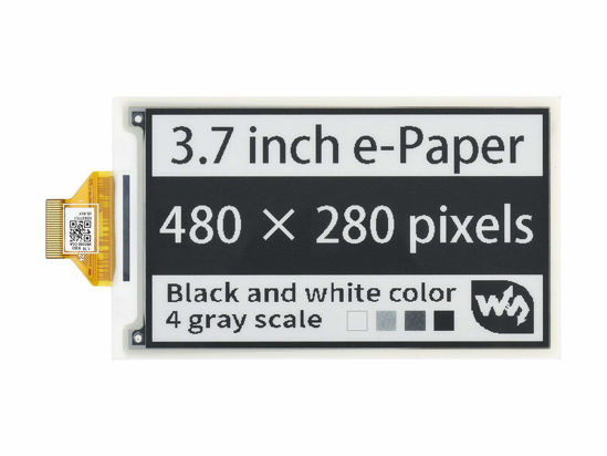 Picture of Waveshare 3.7inch E-Paper E-Ink Raw Display Compatible with Raspberry Pi 4B/3B+/3B/2B/B+/A+/Zero/Zero W/WH/Zero 2W Series Boards 480×280 Pixels 4 Grey Scales Supports Partial Refresh