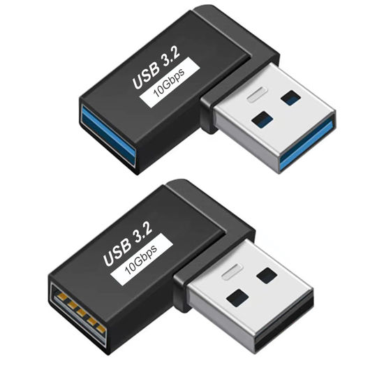 Picture of XCZZYB 90 Degree Left Right Angle USB 3.0 Male to Female Expansion Adapter,USB Extender Connector Adapter 2 Pack-Black