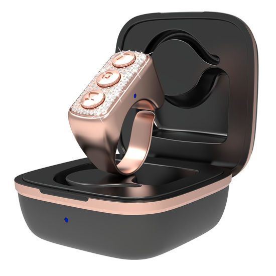 Picture of Fingertip Bluetooth Remote Control TIK TOK Wireless Page Turner TYUOBOX Camera Remote Shutter Selfie Button Controller with Charging Case for iPhone Android Ipad Cell Phone (Rose Pink)