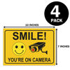 Picture of 4 Smile You're on Camera Stickers for Home, 10 X 7 Inch Self-Adhesive Vinyl Decal, Video Surveillance Signs Outdoor, Security Camera Signs for Business, Driveway Alert, and CCTV.