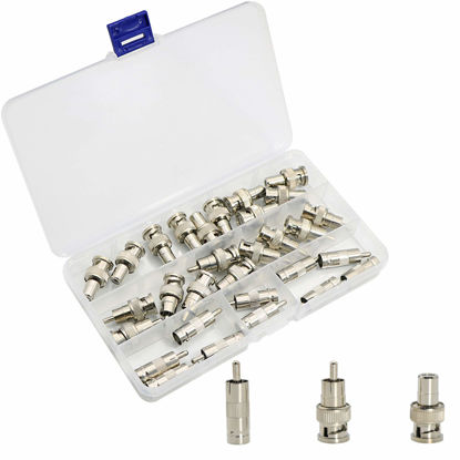 Picture of Zovfam BNC to RCA Adapter Connectors Kit with 10 Pcs Male BNC to Female RCA, 10 Pcs BNC Female to RCA Male and 10Pcs Male BNC to Male RCA Coaxial Cable Connectors Assortment Kit
