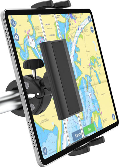 Picture of Dosvsi Boat Helm Tablet Holder, 360° Adjustable Marine Tablet Pole Mount, Sail Boat Pole Handle Phone Clamp, Bar Rail Post Tube Clamp Mount for iPad Pro Air Mini, Tab/Z Fold, iPhone, 4-13" Tablets