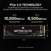Picture of Corsair MP700 Elite 2TB PCIe 5.0 x4 NVMe M.2 SSD - Up to 10,000MB/sec - High-Density 3D TLC NAND - M.2 2280 - DirectStorage Compatible - Black