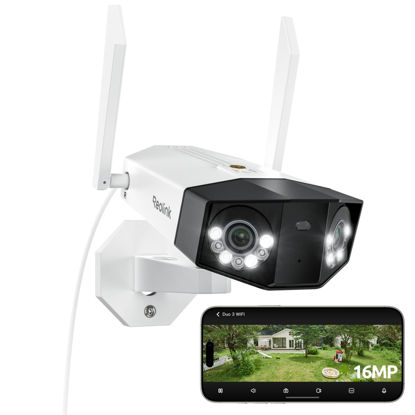 Picture of REOLINK 16MP WiFi Security Camera Outdoor, 180° Ultra-Wide Angle, Duo 3 WiFi, 2.4/5GHz Wi-Fi 6, Smart Detection, Color Night Vision, Two-Way Talk, IP67 Waterproof, Up to 512GB Storage, Plug-in Power