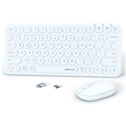 Picture of Mini Computer Wireless Keyboard and Mouse Combo, UBOTIE Colorful Compact Silent Linear Switch Round Keycaps TKL Keyboards with Optical Mouse for Travel Business(White)