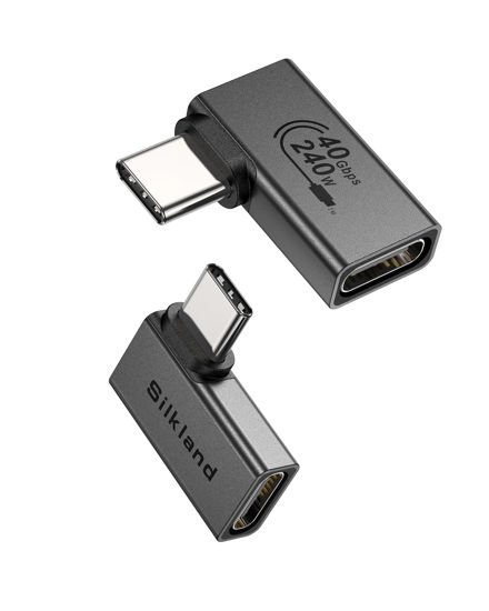 Picture of Silkland 90 Degree USB C Right Angle Adapter 2 Pack, 240W 40Gbps Male to Female USB-C Adapter Extender Compatible with Thunderbolt 4/3 for Steam Deck, ROG Ally, MacBook, Switch, iPhone 16/15, Quest 3
