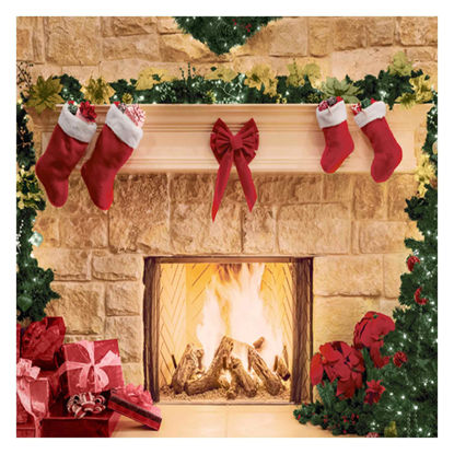 Picture of Allenjoy 6 x 6 FT Christmas Fireplace Backdrop Photography Background Portrait Photobooth Xmas Party Banner Decorations Photo Studio Props