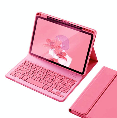 Picture of kaitesi Keyboard Case for iPad 10th Generation 2022 10.9 inch, Magnetically Detachable Bluetooth Color Keyboard Smart Folio Cover with Pencil Holder (Dark Pink)