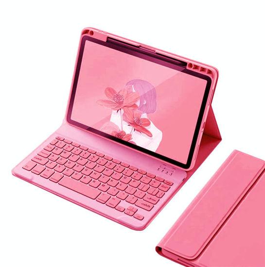 Picture of kaitesi Keyboard Case for iPad 10th Generation 2022 10.9 inch, Magnetically Detachable Bluetooth Color Keyboard Smart Folio Cover with Pencil Holder (Dark Pink)