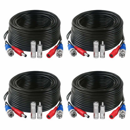 Picture of Tainston 4 Pack 50 Feet BNC Video Power Cable Wire Video Security Camera Wire with Connectors for CCTV Camera DVR Surveillance System