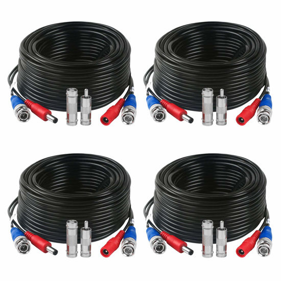 Picture of Tainston 4 Pack 50 Feet BNC Video Power Cable Wire Video Security Camera Wire with Connectors for CCTV Camera DVR Surveillance System