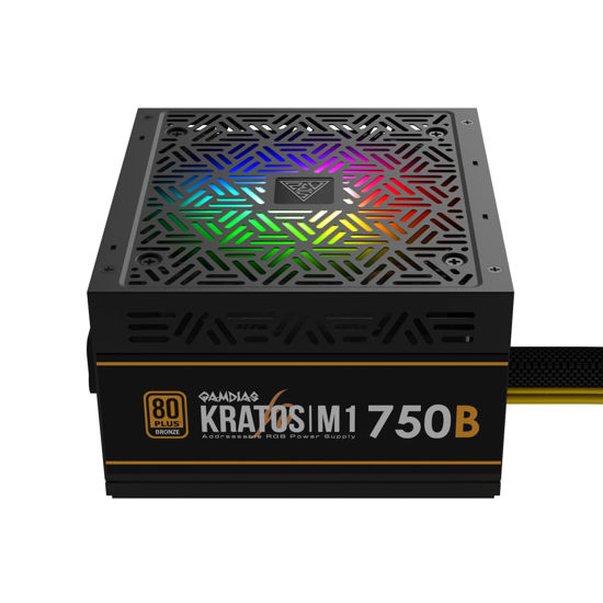 Picture of GAMDIAS RGB Gaming PC Power Supply 750W 80 Plus Bronze Certified 750 Watt PSU for Computers with Active PFC, Kratos M1-750B