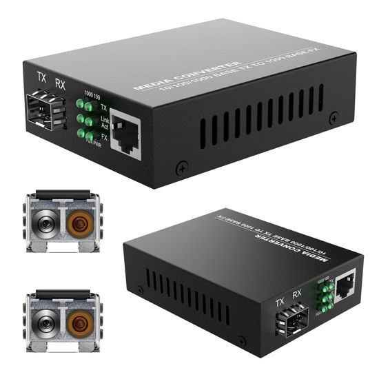 Picture of 2Pack BiDi Gigabit Multi-Mode Fiber Ethernet Media Converters, with 2Pack Dual SFP LC Transceiver Module 850nm 1.25Gbps, 1000Base-SX to 10/100/1000Base-TX, LC Connector, RJ45 Interface MMF, Up to 550m