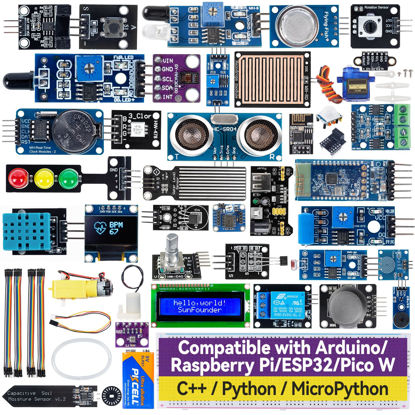 Picture of SunFounder Universal Maker Sensor Kit Compatible with Arduino Mega 2560/Uno R3/R4 Minima/WiFi Nano, Raspberry Pi 5/4B/3B+/Zero 2 W/, Pico W, ESP32, C++, Python, MicroPython, Beginners & Engineers
