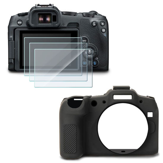 Picture of Screen Protector Compatible for Canon EOS R8,Tempered Glass Film Anti Scratch High Definition and Soft Silicone Case for Canon EOSR8 Camera