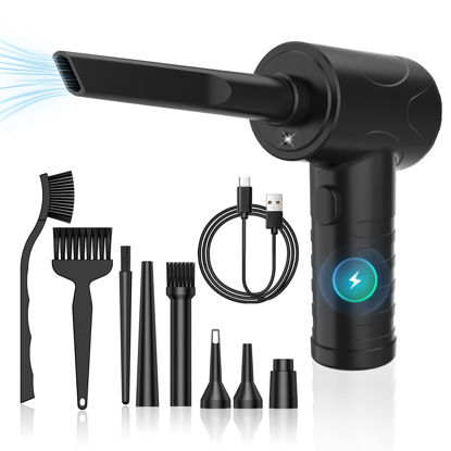 Picture of Portable Air Blower, Compressed Air Duster 3 Gear 51000RPM 6000mAh Rechargeable Cordless Electric Air Duster with LED Light & Air Pump for Computer Laptop PC Keyboard PS5 -Replace Compressed Air Can