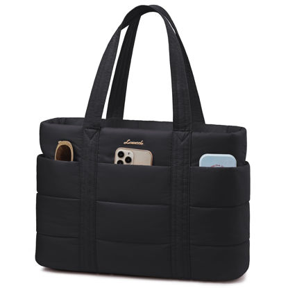 Picture of LOVEVOOK Tote Bag for Women, Large Puffer Work Tote Bag for 17.3 Inch Laptop, Lightweight Travel Tote Bag with Zipper Gifts for Women