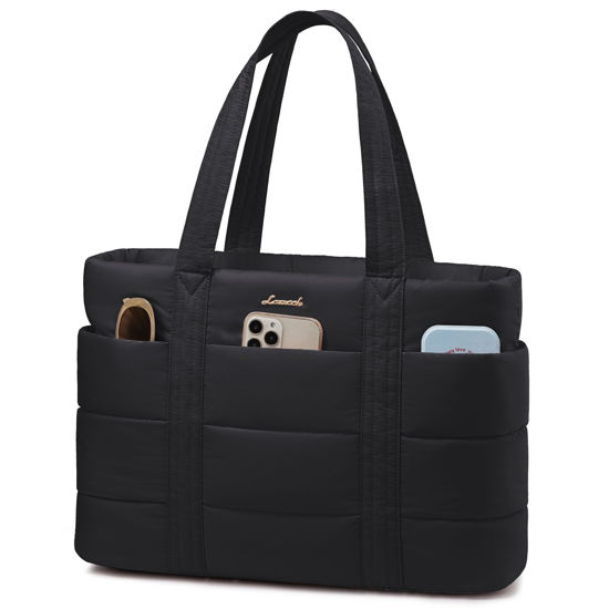 Picture of LOVEVOOK Tote Bag for Women, Large Puffer Work Tote Bag for 17.3 Inch Laptop, Lightweight Travel Tote Bag with Zipper Gifts for Women