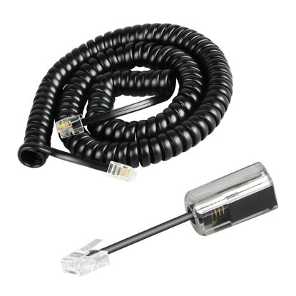 Picture of Awishwell Phone Cord Detangler for Desk Phone, 1 Pack Phone Cord for Landline 8 Ft Uncoiled (1.4 Ft Coiled) and 1 Pack 360 Degree Rotating Telephone Cord Detangler Tangle Free, Black