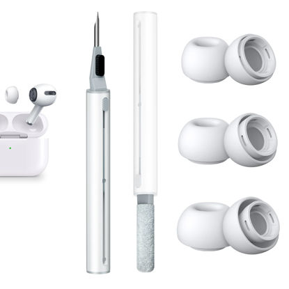 Picture of [3 Pairs] Replacement Ear Tips for AirPods Pro and AirPods Pro 2nd Generation with Noise Reduction Hole, 3 in 1 Cleaner Kit for AirPods 1 2 3 Pro/Pro 2, Silicone Ear Tips for AirPods Pro (S/M/L)