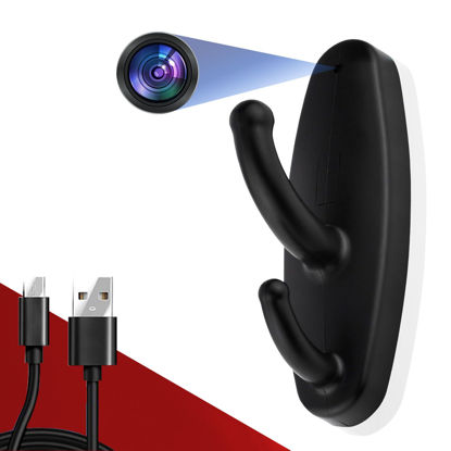 Picture of ZXWDDP Hidden Camera,Mini Spy Camera Clothes Hook,HD 1080P Nanny Cam Security Secret Camera Video Recorder with Motion Detection for Home/Office Monitor/No WiFi Needed-Black