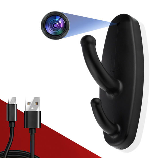 Picture of ZXWDDP Hidden Camera,Mini Spy Camera Clothes Hook,HD 1080P Nanny Cam Security Secret Camera Video Recorder with Motion Detection for Home/Office Monitor/No WiFi Needed-Black