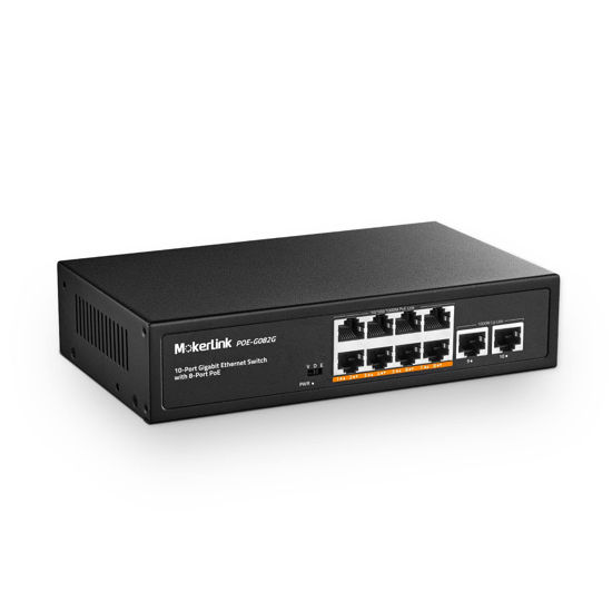 Picture of MokerLink 10 Port Gigabit PoE Switch, 8 GE PoE+, 2 GE Uplink, 10/100/1000Mbps, 120W 802.3af/at PoE, Fanless Plug & Play Ethernet Switch