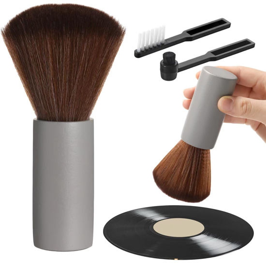 Picture of Ziliny 3 Pcs Vinyl Record Cleaning Brush Wooden Anti Static Dust Record Vinyl Cleaner Kit Record Player Accessories Gift for Music Lovers Vinyl Record(Grey)
