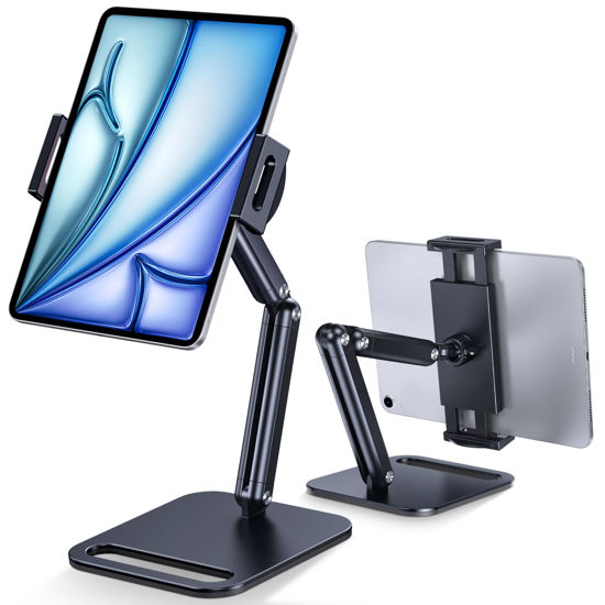 Picture of CreaDream Tablet Stand for iPad, Aluminum Tablet Holder with Heavy-Duty Base for Desk, Fully Adjustable Angle, Compatible with iPad Pro Air Mini, Galaxy Tab, Surface Pro, Kindle 4.7''-13", Black
