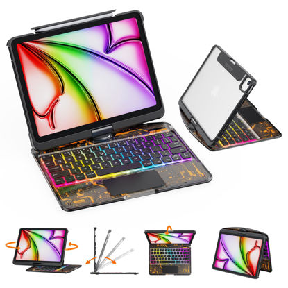 Picture of GUSGU Transparent Case with Wireless Keyboard for iPad 10.2-in (7th, 8th, and 9th Gen), 7 Colors Backlight, Trackpad, 360°Rotating Stand, Tech Style