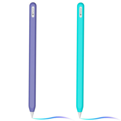 Picture of Ultra Thin Silicone Skin Cover Compatible with Apple Pencil 2nd Gen, Protective Silicone Case for iPad Pro 11 12.9 inch 2018 Pencil Case Shockproof Soft Silicone Sleeve(Lavender Grey+Mint)
