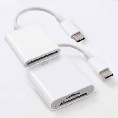 Picture of USB Data Cable, USB C SD Card Reader, 2 in 1 Type C Memory Card Reader, Micro TF Adapter Trail Camera Viewer Plug and Play Compatible with Samsung Android Laptop (2 Packs)