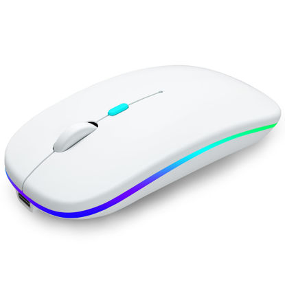 Picture of AIKOKOK Wireless Bluetooth Mouse,LED Rechargeable Laptop Mouse.Portable Computer Mice use(BT5.2 and USB 2.4G) Dual Mode Connection,Silent,Slim,for Apple Laptop/ipad Tablet/Mac/PC. (White)
