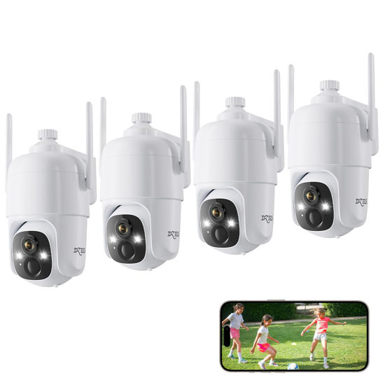 Picture of Dzees 360° PTZ Security Cameras Wireless Outdoor WiFi, 2K Battery Powered Home Security Camera Indoor, Spotlight & Siren, Color Night Vision, 2-Way Talk, AI Motion Detection, IP66, SD/Cloud 4-Pack