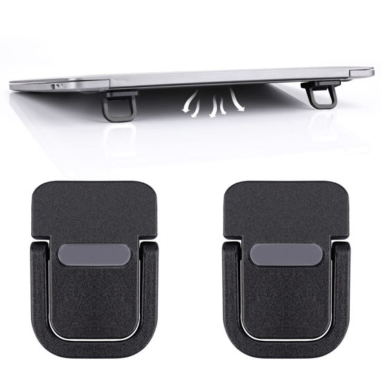Picture of Abeillo 2PCS Portable Keyboard Riser, Self-Adhesive Mini Laptop Stand Invisible Computer Keyboard Stand for Desk, Laptop Feet Compatible with Pro/Air, Lenovo, Surface (Black)