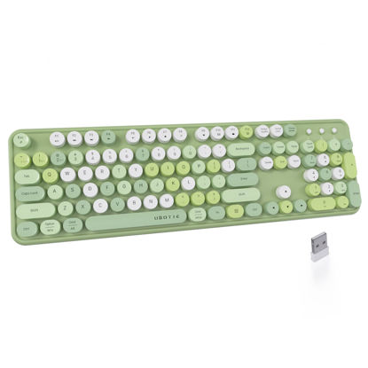 Picture of UBOTIE Dual Mode Colorful Wireless Keyboard, Bluetooth and USB Receiver Retro Typewriter Round Keycaps Keyboard Support Multi Devices for PC Laptop Tablet Phones(Green Colorful)
