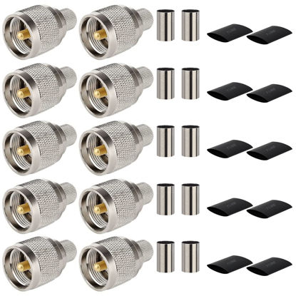 Picture of MOOKEERF PL-259 Male Crimp Connector Adapter,UHF SO239 Crimp Coax Connector for LMR400/KMR400/RG8/RG8U/RG213 Coaxial Cable (Pack of 10)