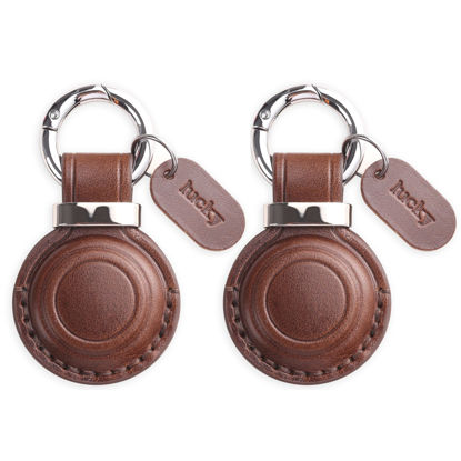 Picture of [2 Pack] Jayanes Genuine Leather AirTag Keychain Holder - Compatible with Apple AirTag Holder Keychain, Secure Hidden Air Tag Case Cover Key Ring Chain Fob Accessories - Dark Brown