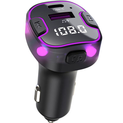 Picture of OHITEC Bluetooth FM Transmitter for Car: Hands-Free Calls, Navigation Guidance, HD Sound Quality 5.3, USB/Type-C 5V3.1A Fast Charging, U Disk Music Playback, Colorful Ambient Lights (C49)
