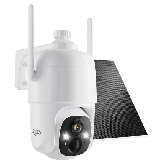 Picture of Dzees Solar Security Cameras Wireless Outdoor, 2K Battery Powered Security Camera, 360° PTZ Camera with Spotlight, Siren, Color Night Vision, AI Dectection, IP66 for Home Security, 2.4GHz