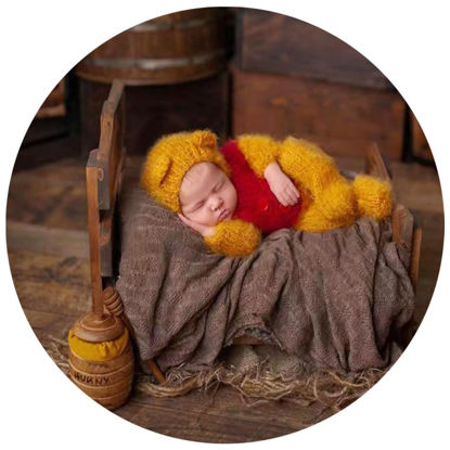 Picture of Newborn Photography Props Boys Mohair Bee Sleeved Stretch Hat Romper Baby Photo Props Outfits Hat Footed Bodysuit Photoshoot (Yellow)