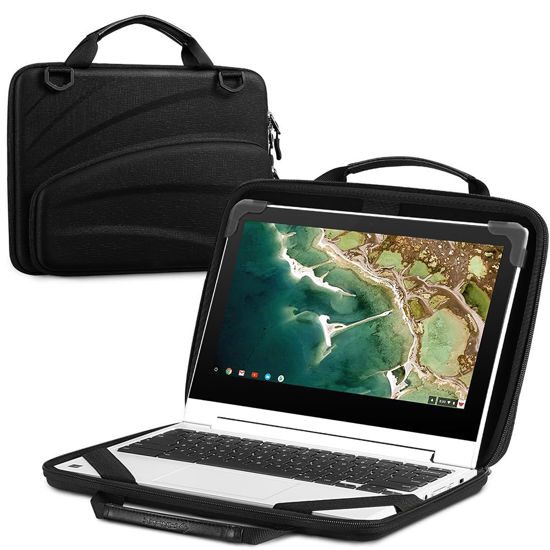 Picture of FINPAC 11-11.6 Inch Chromebook Sleeve Case - Protective Briefcase Shoulder Bag with Accessory Pouch for Up to 11.6" Laptop Notebook Ultrabook, Black