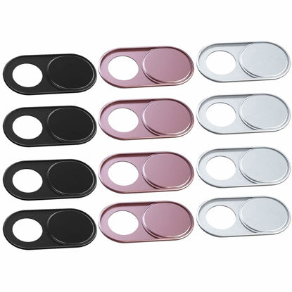 Picture of HKDGYHON Webcam Cover, Camera Cover Slide, 0.027in Ultra-Thin Metal Camera Cover for Laptop, PC, MacBook, iMac, iPad, iPhone, Smartphone, Web Camera Protect Your Privacy (Black/Pink/Silver-12 Pack)