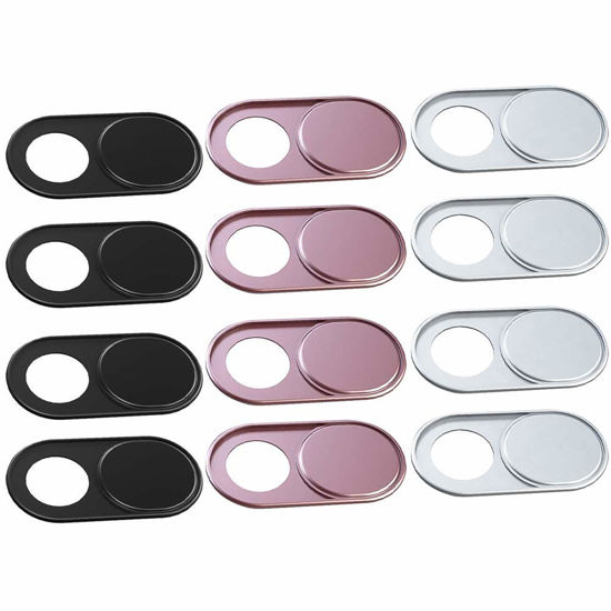 Picture of HKDGYHON Webcam Cover, Camera Cover Slide, 0.027in Ultra-Thin Metal Camera Cover for Laptop, PC, MacBook, iMac, iPad, iPhone, Smartphone, Web Camera Protect Your Privacy (Black/Pink/Silver-12 Pack)