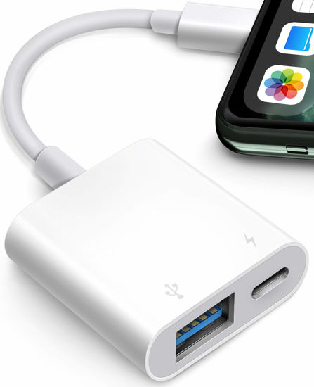 Picture of Fubiaofei USB Adapter for iPhone/iPad, LᎥghtnᎥng to USB Female OTG Adpater,USB3 to iPad Adapter with Charging Port,Supports FlashDrives,MIDI,SD Card Reader and Mouse,Plug&Play