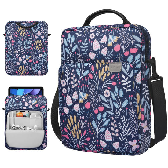 Picture of TiMOVO 9-11" Tablet Sleeve Bag with Shoulder Strap for iPad Air 11 Inch 2024,iPad Pro 11 Inch 2024,iPad 10.2 2021-2019,iPad 10th 2022,iPad Air 5/4 10.9,Galaxy Tab S9/S8/A8/A7 2023, Colorful Flower