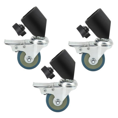 Picture of 3 Pack Professional Swivel Caster for Photography Light Stand Wheels Set,Durable Metal Constuction and Rubber Base,22mm Moving Rolling Wheels Kit with Brake Compatible with Light Stand