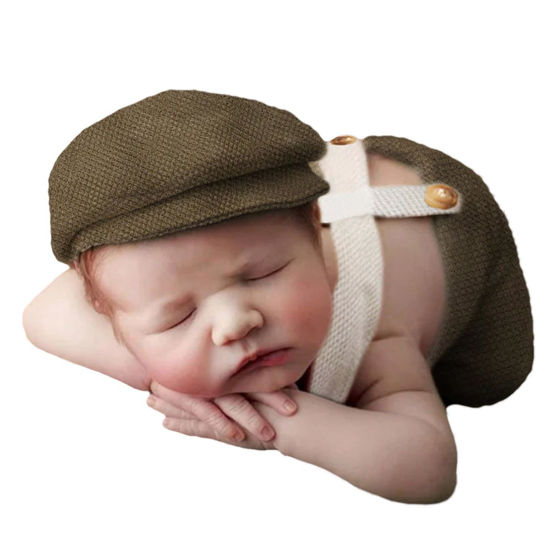 Picture of Holibeat Newborn Boy Christmas Green Photography Props Baby Boy Xmas Photo Shoot Outfits Infant Gentleman Romper Suits with Hat (olive)